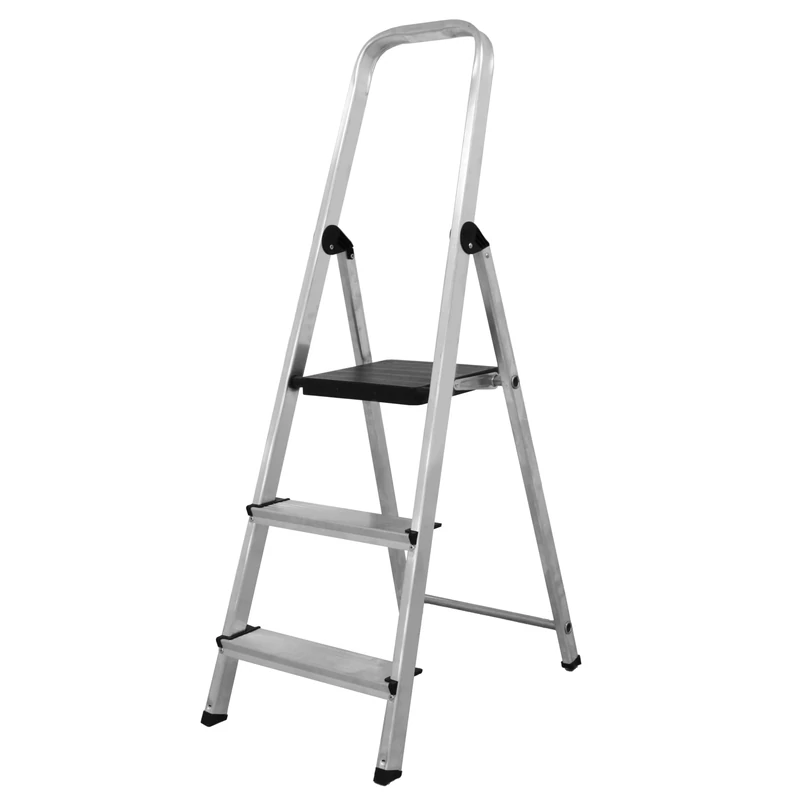 Amig - Foldable Ladder with 3 Steps | Aluminium | Small Steps: 28 x 8 cm | Large Step: 25 x 25 x 28 cm | Domestic Use | Maximum Load 150 kg
