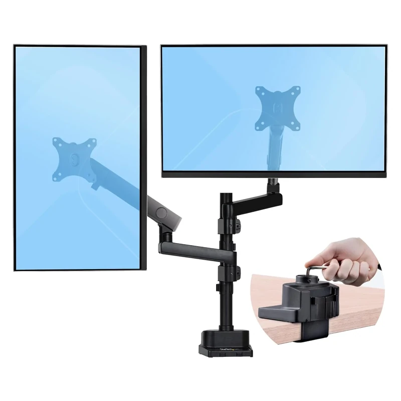 StarTech.com Desk Mount Dual Monitor Arm, Height Adjustable Mount for 2x VESA Displays up to 32" (17.6lb/8kg), Mechanical Spring