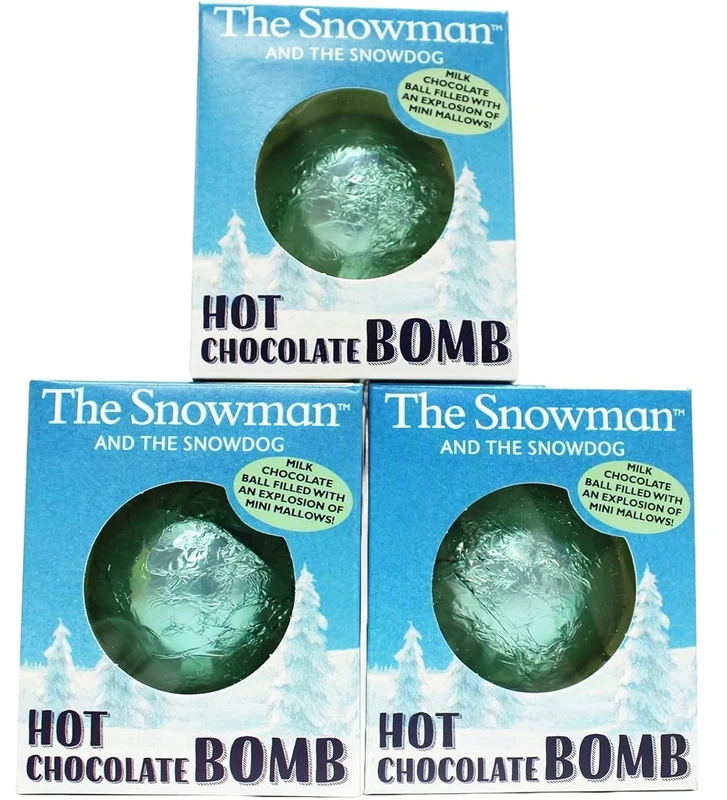 3 Pack Snowman Drinking Hot Chocolate Gift Set - Delicious Milk Hot Chocolate Bombs with Marshmallows - Xmas Eve Box Stocking Fillers