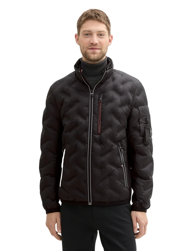 TOM TAILOR Men's Hybrid Jacket with Hood in Stand-Up Collar, 29999 - Black, 5XL