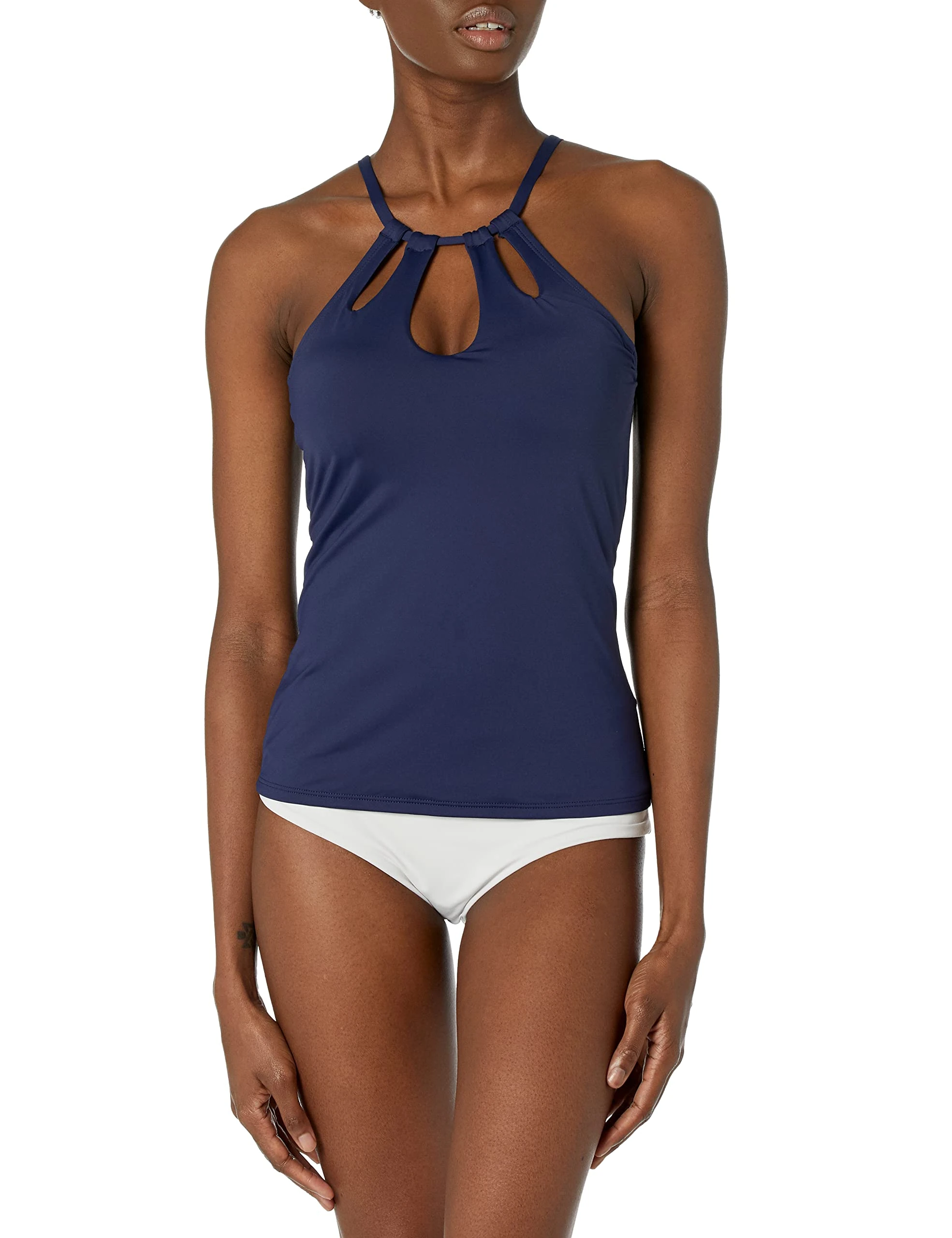 La Blanca Women's Island Goddess High Neck Keyhole Tankini Swimsuit Top, Indigo, 4