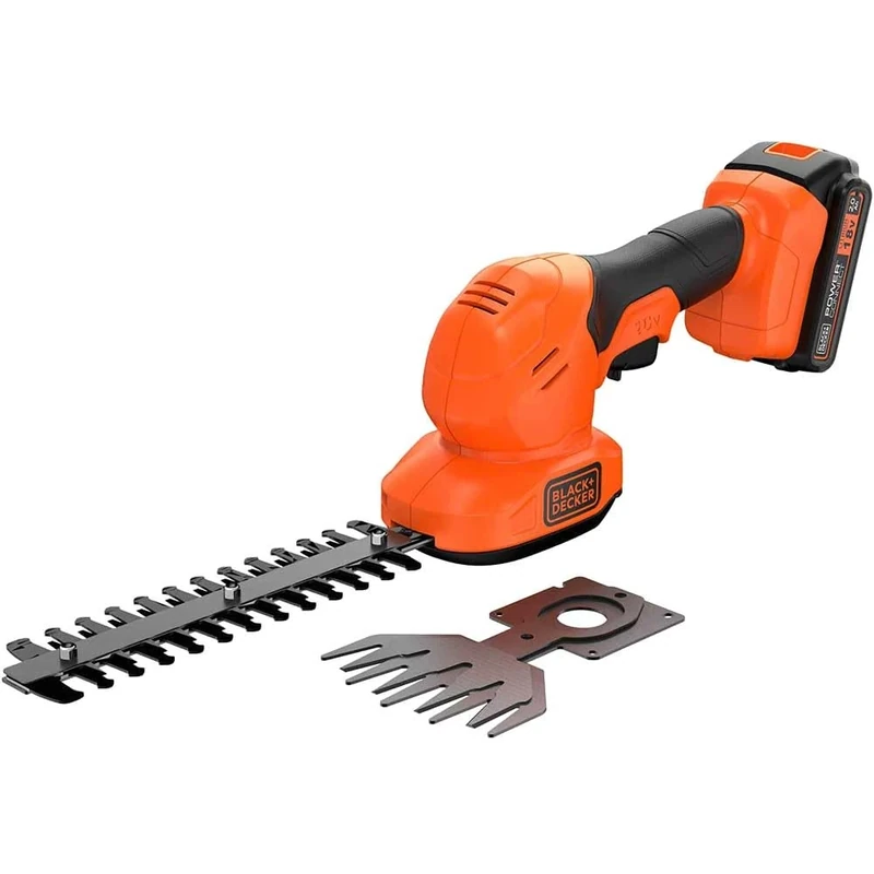 Black+Decker 18v Shear Shrubber with 20cm Dual Action Shrubber Blade, 10cm Shear Blade, 2.0Ah Li-Ion Battery