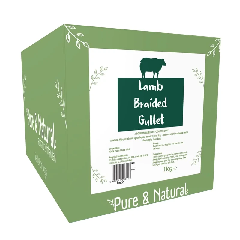 Pure & Natural Lamb Gullet Braids - Natural Dog Chews, Hypoallergenic Lamb Braids for Dogs and Long Lasting Dog Treats - 1kg Bulk Box
