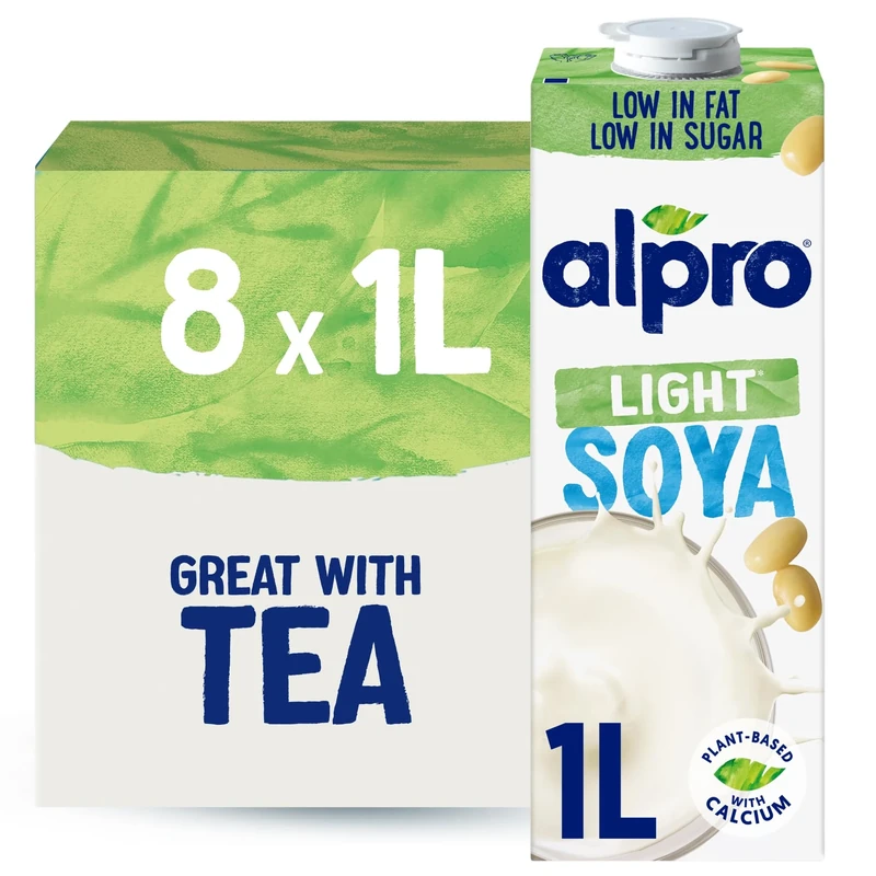 Alpro Soya Light Plant-Based Long Life Drink - Vegan Dairy Free & Lactose Free Milk Alternative - 1L (Pack of 8)
