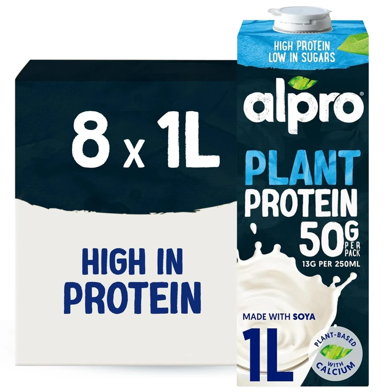 Alpro Soya Drink - High Protein - Plant-Based Long Life Dairy Free & Lactose Free Milk Alternative - 1L (Pack of 8)