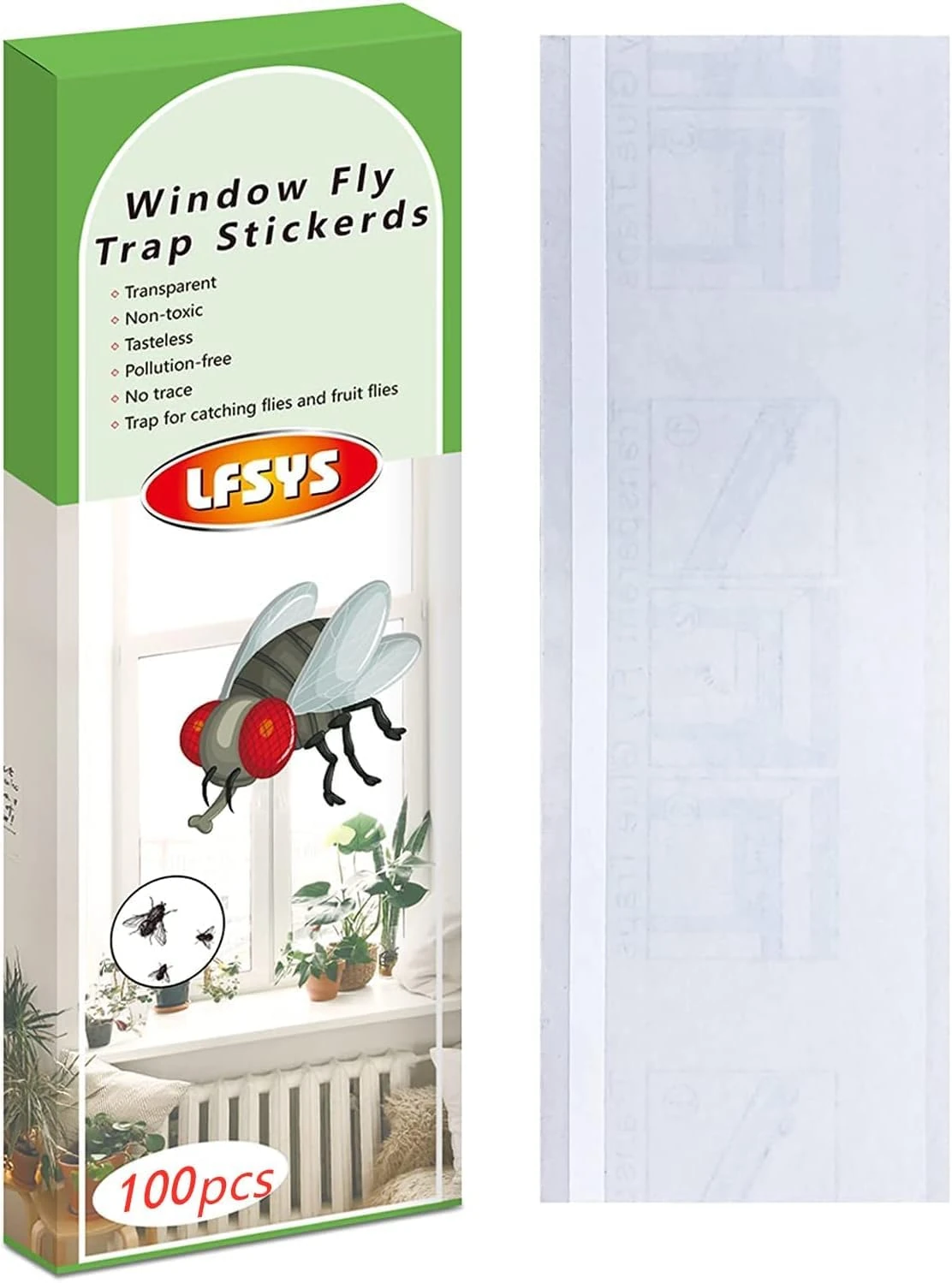 LFSYS 100 Pack Window Fly Trap, Fruit Fly Traps for Indoors, Fly Paper Sticky Strips, Fly Traps for Indoors Bug Catcher Clear