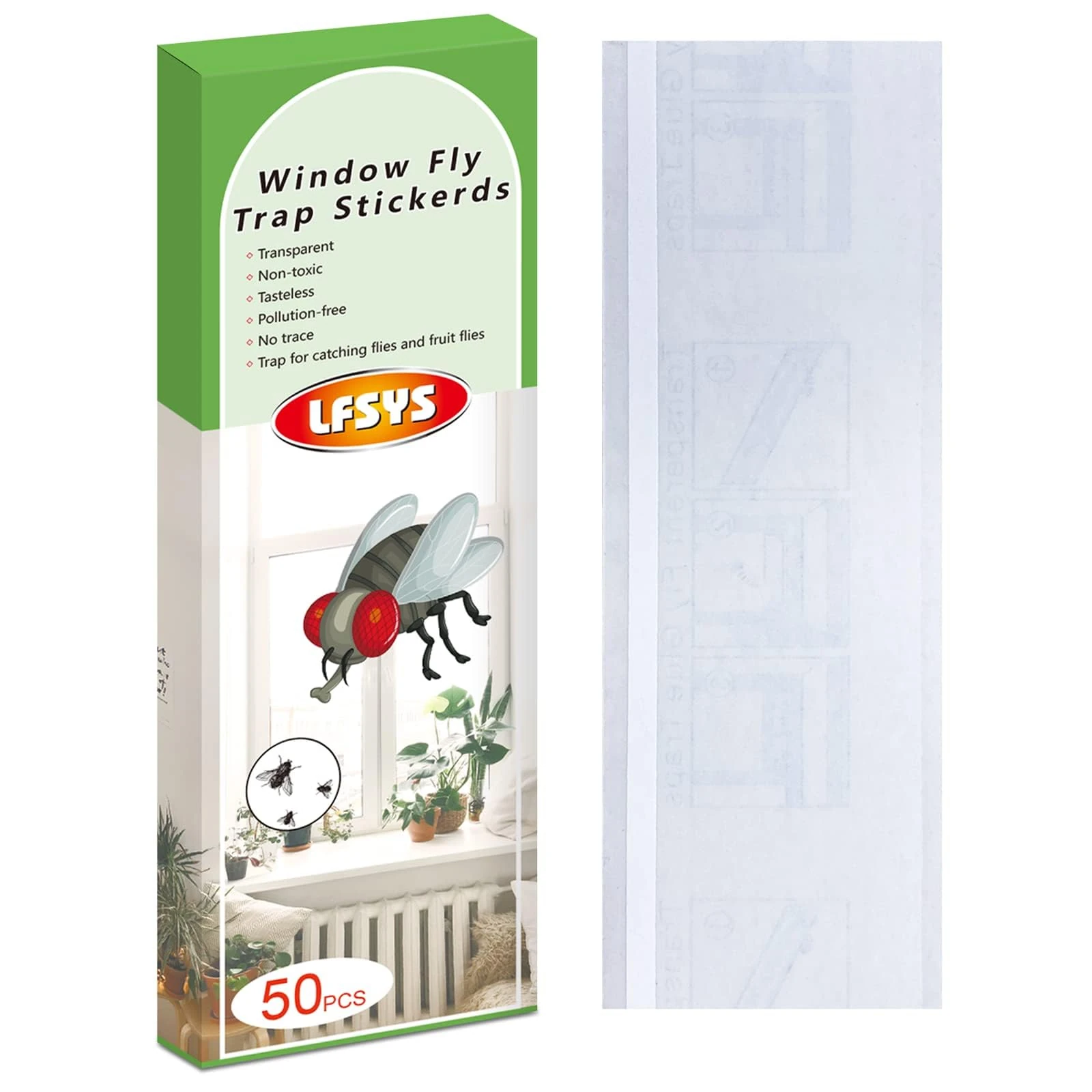 LFSYS 50 Pack Window Fly Trap, Fruit Fly Traps for Indoors, Fly Paper Sticky Strips, Fly Traps for Indoors Clear