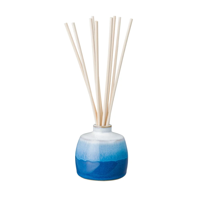 Denby - Blue Haze Ceramic Reed Diffuser - 200ml Lilly & Jasmine Fragrance Oil - Home Indoor Fragrance Aromatherapy Diffuser - Blue, White Reactive Glaze Pot