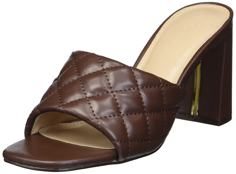 The Drop Women's Pattie High Block Heeled Mule Sandal, Quilted Chocolate, 3 UK