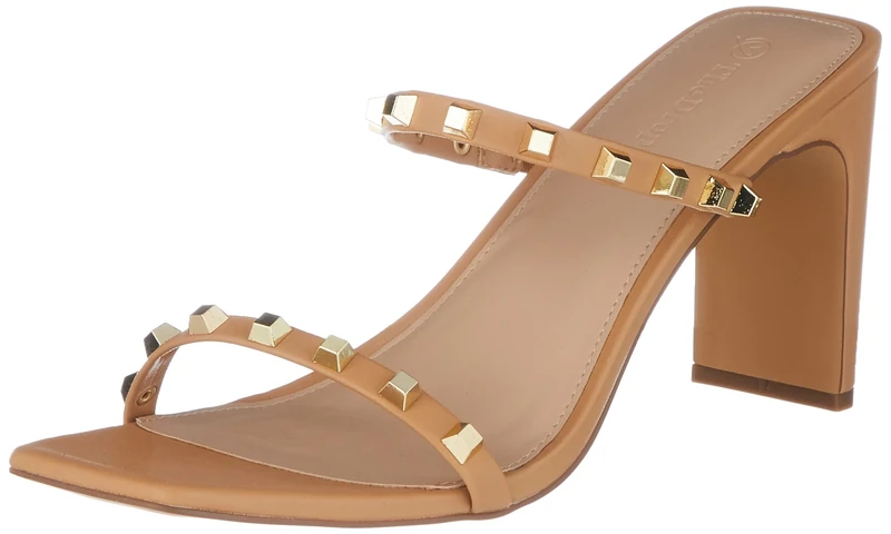 The Drop Women's Avery Square-Toe Two-Strap High Heeled Sandal, Doe Tan Studded, 7 UK