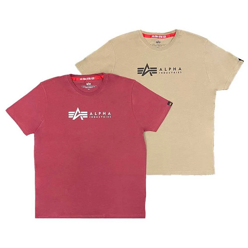 Alpha Industries T 2 Pack T-Shirt for Men Olive/Burgundy