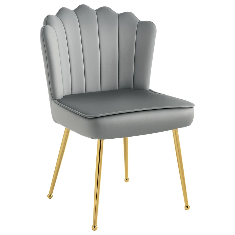 HOMCOM Shell Luxe Velvet Accent Chair with Gold-tone Metal Legs, Modern Vanity Chair for Living Room, Bedroom, Home Office, Grey