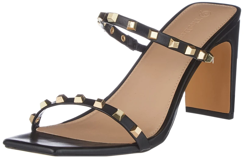 The Drop Women's Avery Square-Toe Two-Strap High Heeled Sandal, Black Studded, 4 UK
