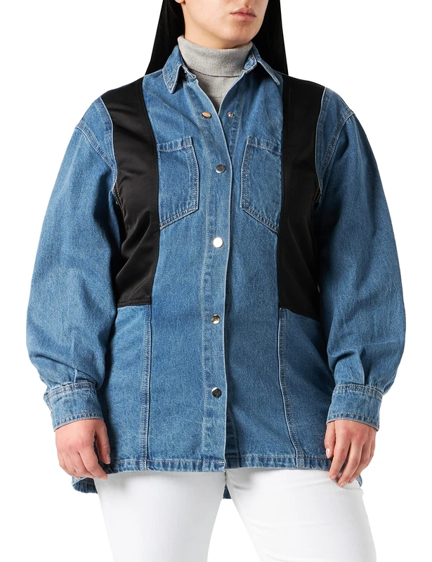 IPEKYOL Women's Below Hips Scuba Denim Mix Jacket, Light Blue, 40