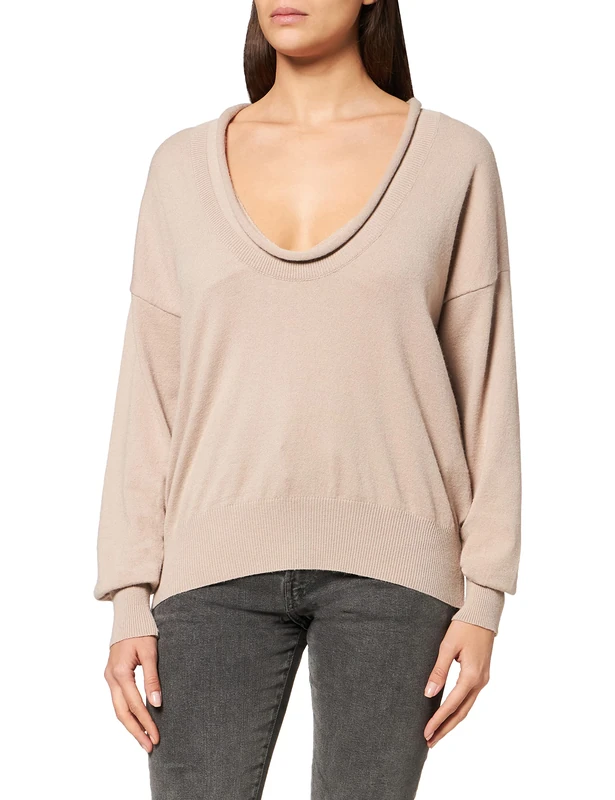 IPEKYOL Women's Low Shoulder Two Piece Knitwear Sweater, Natural, Medium