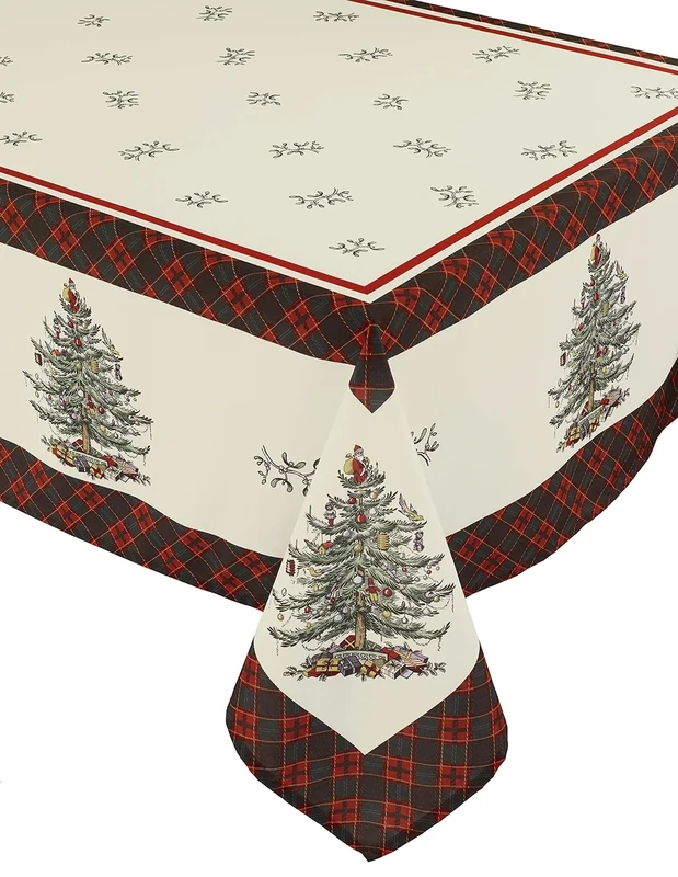 Spode - Fabric Tablecloth, Holiday Home Decor Christmas Tree Tartan Collection, 60" x 84"