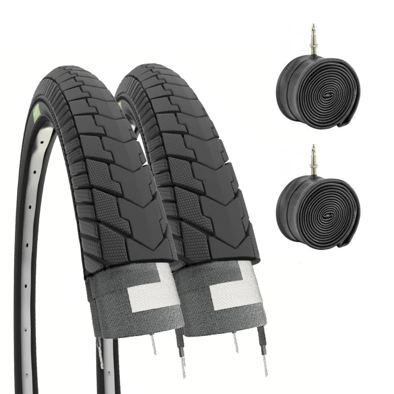 ECOVELO Pair of 2 Bicycle Tyres + Inner Tubes 24 X 1.75 (47-507) Unisex Adult, Black, Unisex