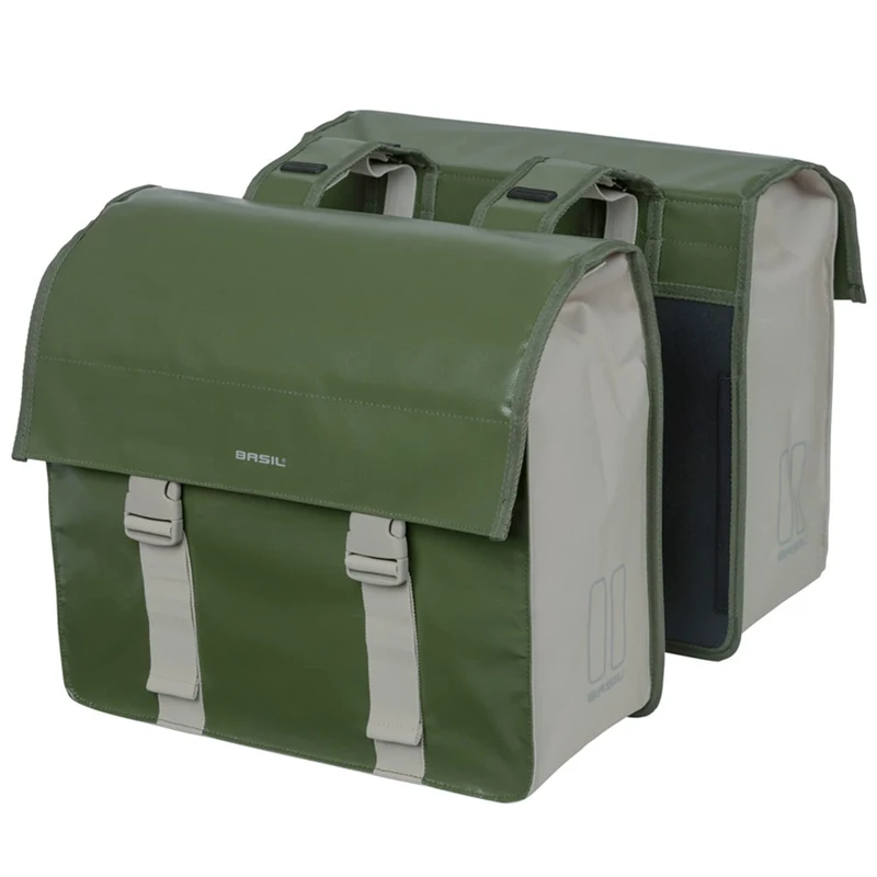 Basil Double Bicycle Bag Urban Load Moss Green/Sand 48-53 litres Tarpaulin, 40 x 17.5 x 46 cm