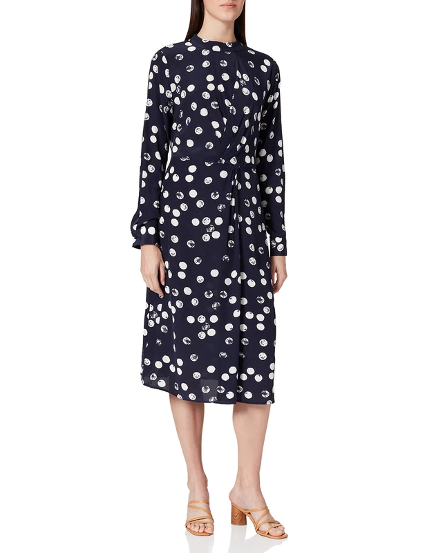IPEKYOL Women's Crew Neck Polka dot Pattern Dress, Navy, 42