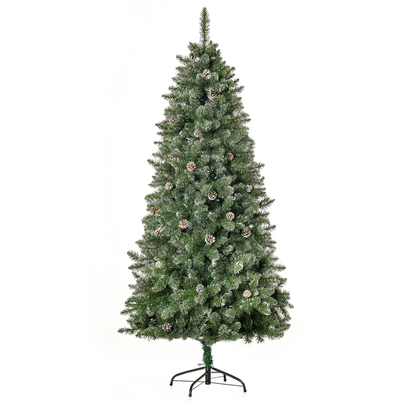 HOMCOM Artificial Christmas Tree with Snowy Look 180H cm 50 Pine Cones 718 Branches Thorns Imitation Nordmann High Realism