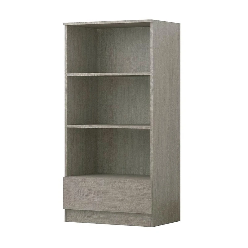 FWStyle Modern Rustic Oak Bookcase, 120cm Tall With 3 Open Shelf Bookshelf, Wooden Storage Rack Modern Shelving Books Stand Shelf