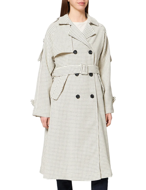 IPEKYOL Women's Belted Gingham Pattern Trenchcoat, Oil, 36