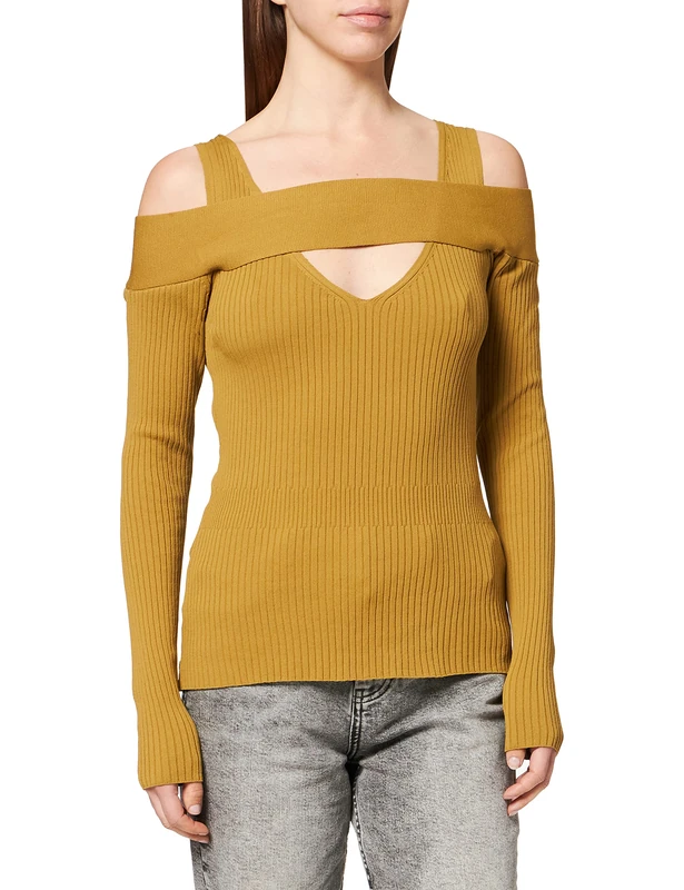 IPEKYOL Womens Rib Knitted Cutout Knitwear Sweater, Olive Green, Small