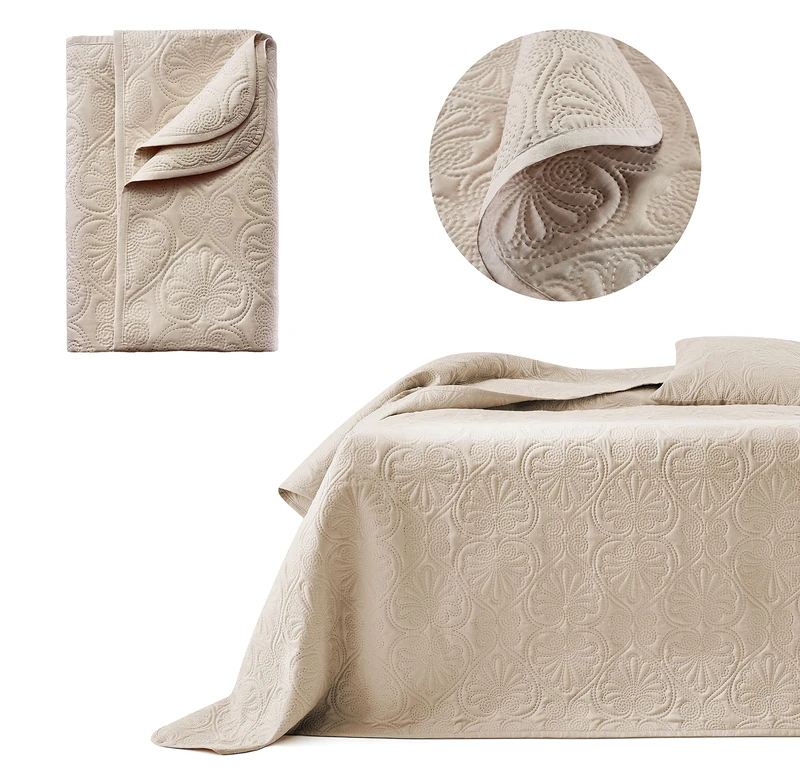 ROOM99 Leila Elegant Beige Bedspread 240 x 260 cm – Versatile Blanket for Bed or Sofa – Quilted Style, Ideal as a Bedspread