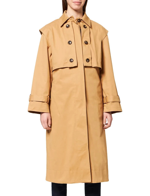 IPEKYOL Women's Belted Trench Coat with Button Accessories Trenchcoat, Natural, 42
