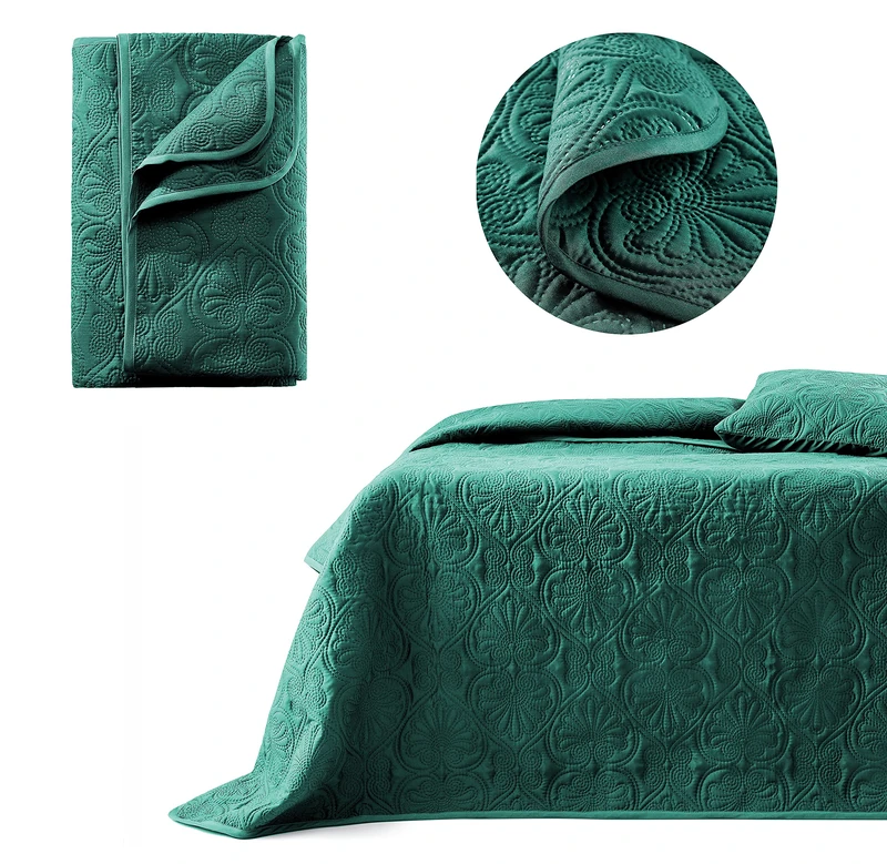 ROOM99 Leila Elegant Dark Green Bedspread 220 x 240 cm – Versatile Blanket for Bed or Sofa – Quilted Style – Ideal as a Bedspread - Image 1