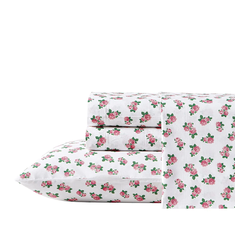Betsey Johnson- Queen Sheet Set, Cotton Percale Bedding Set, Crisp & Cool, Lightweight & Breathable, Ideal Valentine's Day Gifts (Teeny Tiny Roses, Queen)