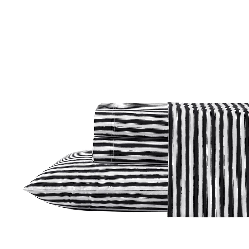 Betsey Johnson- King Sheet Set, Cotton Percale Bedding Set, Crisp & Cool, Lightweight & Breathable (Sketchy Stripe, King)
