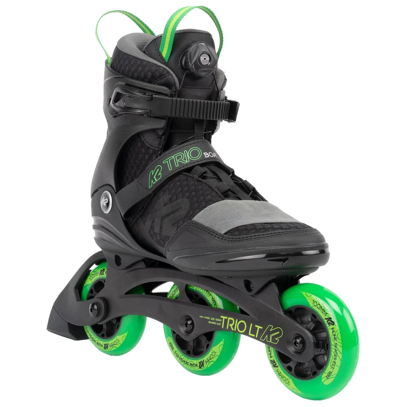 K2 Skate Trio LT 100 Unisex - Adult Inline Skates - Black - Green - 30G0301