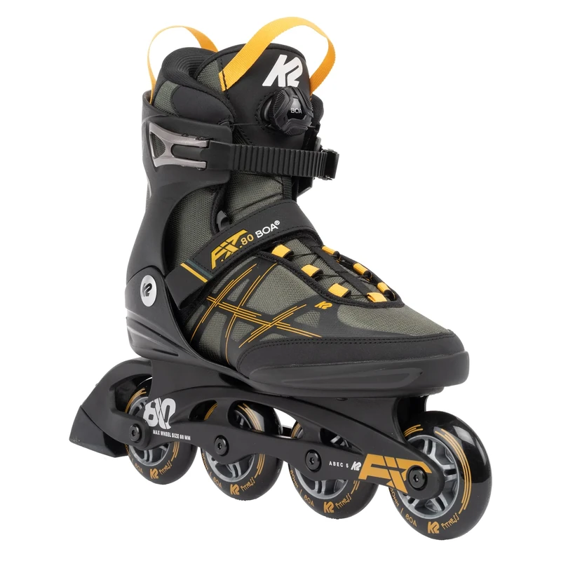 K2 F.I.T. 80 BOA Inline Skates Mens Sz 9 Grey/Mustard