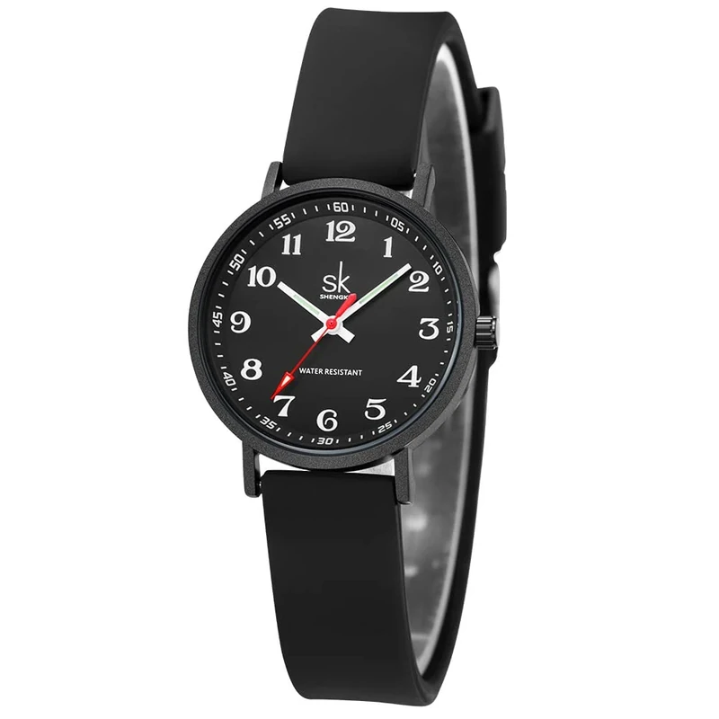 SK Ultra Thin Fashion Scrub Women Watch for Medical Professionals,Nurses,Doctors,Students Watch with Easy Read Dial,Colorful Silicone Band (Black)