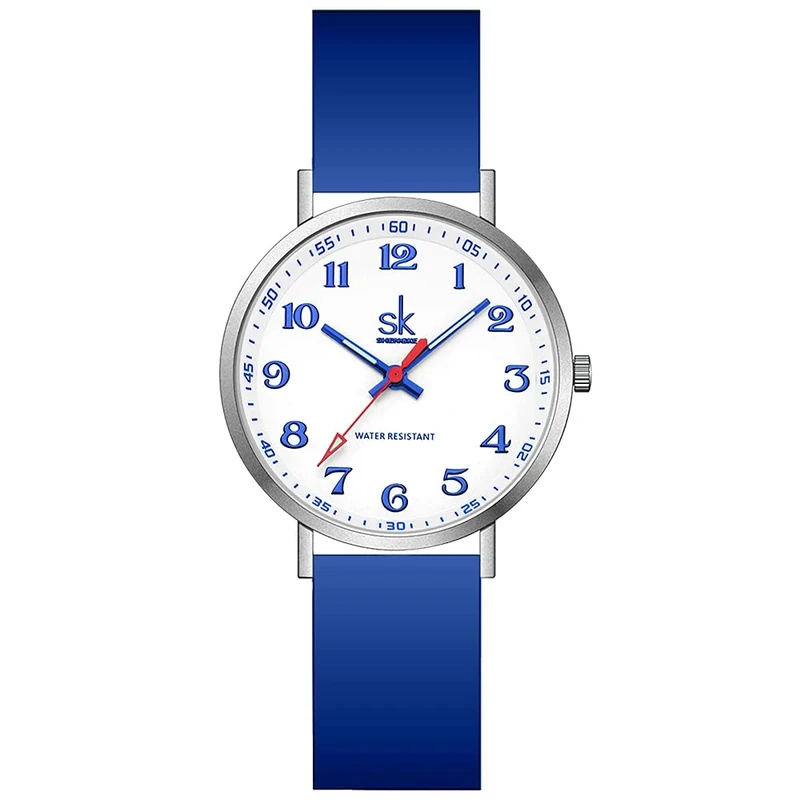 SHENGKE SK Ultra Thin Fashion Scrub Women Watch for Medical Professionals,Nurses,Doctors,Students Watch with Easy Read Dial,Colorful Silicone Band (Blue)