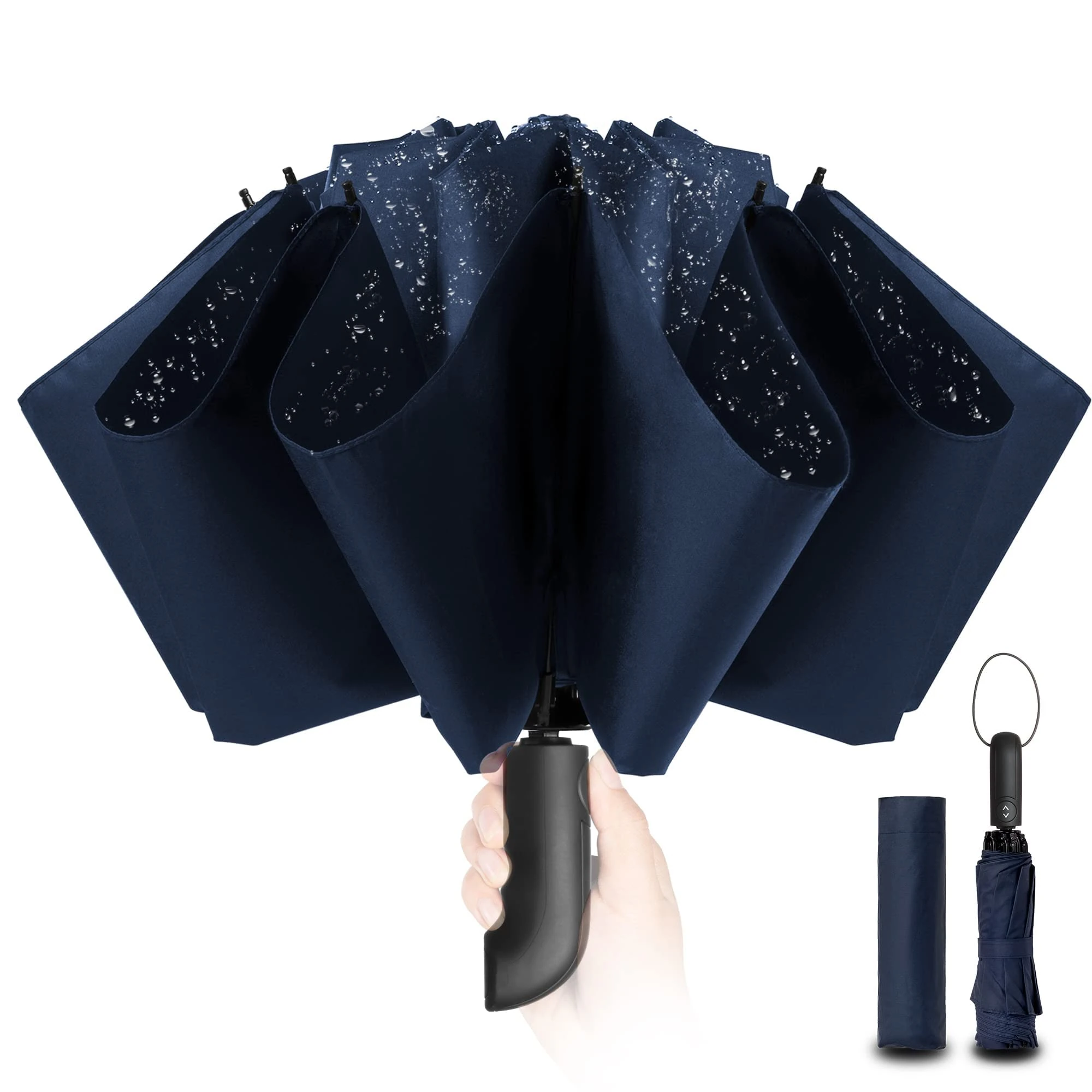 Conlun Compact Umbrella Windproof Strong - Automatic Windproof Inverted Umbrellas for Men and Women, 210T Fabric 105cm Span, 10 Large Ribs Blue Umbrella