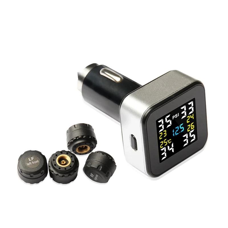 VESAFE Wireless Tire Pressure Monitoring System, Universal TPMS with Real-time Color Display, 5 Alarm Modes, 4 Waterproof Tire Pressure Sensors, 2 Battery Life