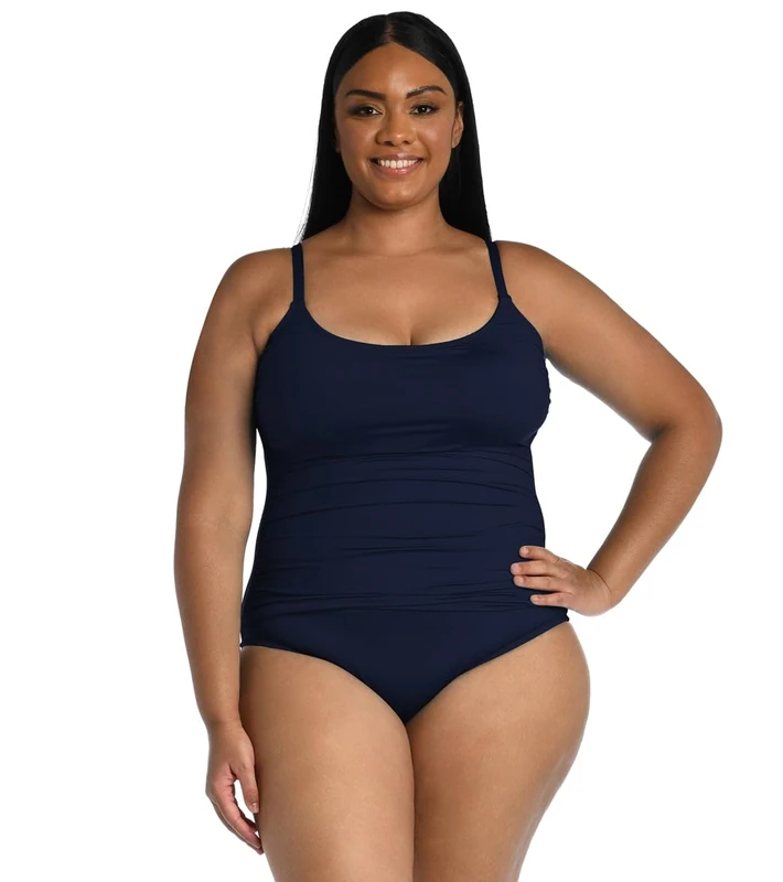 La Blanca Women's Island Goddess Rouched Body Lingerie Mio One Piece Swimsuit, Indigo, 24 Plus UK