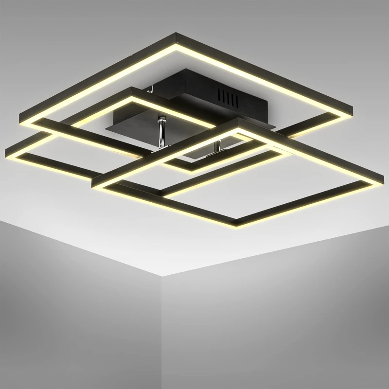 B.K.Licht LED Ceiling Light, 40W, 2 swivelling Frames, Warm White Light 3000K, Built-in LEDs, Office Ceiling lamp, Black