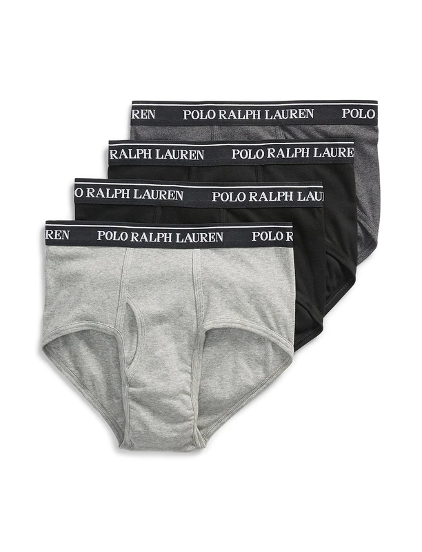 POLO RALPH LAUREN Men's Classic Fit Cotton Briefs 4-Pack, Andover Heather/Polo Black, Madison Heather/Polo Black, Polo Black/Red, M