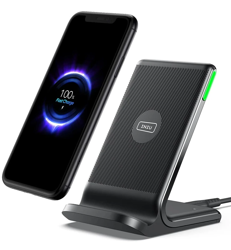 INIU fast Wireless Charger, Qi Certified Wireless Charging Stand with QC3.0 Adapter USB Charger