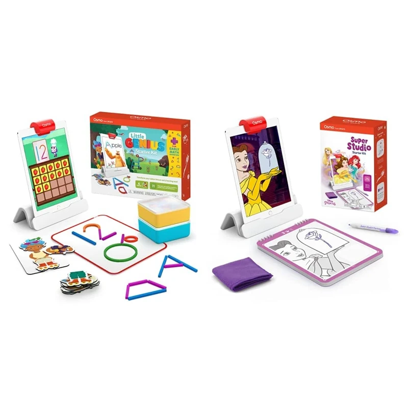 Osmo - Little Genius Starter Kit for iPad + Early Math Adventure - 6 Educational Learning Games & Super Studio Disney Princess - Ages 5-11 - Learn to Draw - For iPad or Fire Tablet ( Base Required)