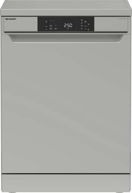Sharp QW-NA1CF47ES, Freestanding, Dishwasher, 13 Place Settings, White LED Display, Active Drying, Silver Colour