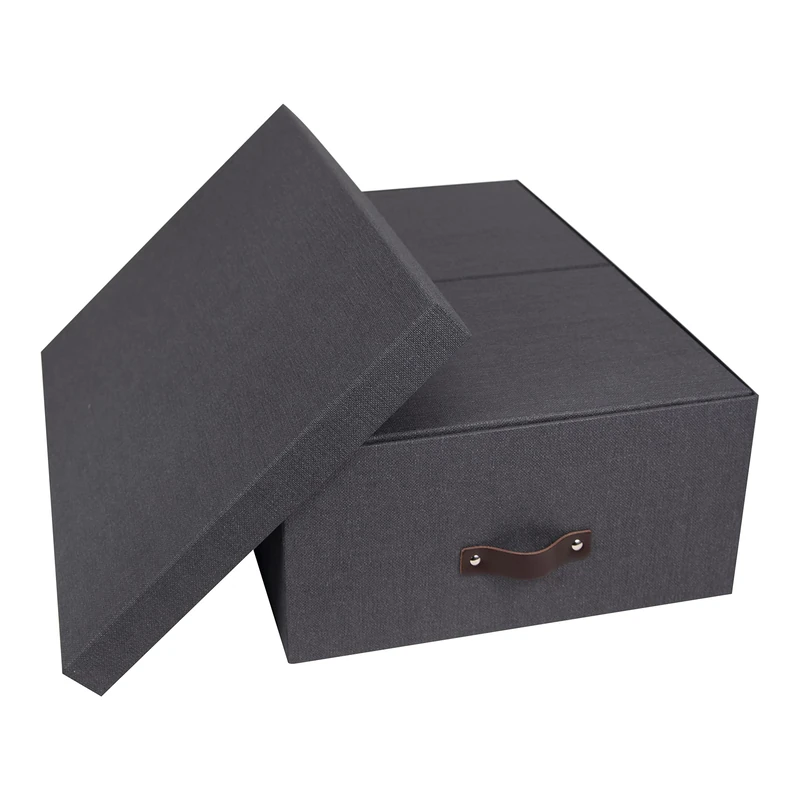 Bigso Box of Sweden Set of 3 Storage Boxes with Lids - Linen Look Organiser Box for Clothes, Office Equipment and More - Wardrobe Storage Boxes with Handles for Bedding or Seasonal Clothing - Black