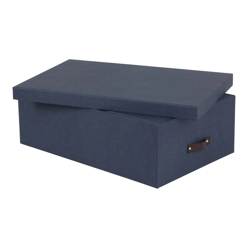 Bigso Box of Sweden Set of 3 Storage Boxes with Lids - Linen Look Organiser Box for Clothes, Office Equipment and More - Wardrobe Storage Boxes with Handles for Bedding or Seasonal Clothing - Blue