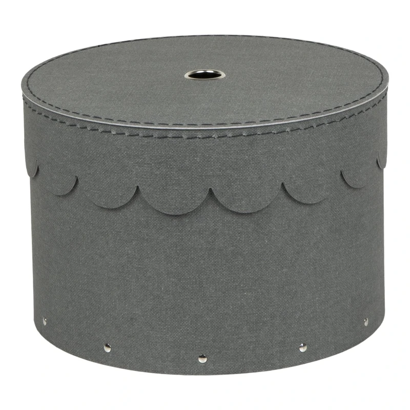 Bigso Box of Sweden Set of 2 Storage Boxes - Round Storage Box with Wavy Lid Design - Large and Small Hat Box Duo Made of Fibreboard and Paper in Linen Look - Grey