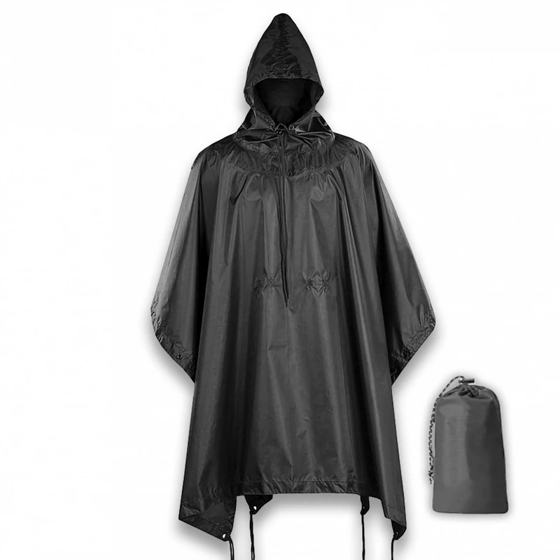 M-Tac Tactical Rain Poncho - Army Military Poncho Shelter - Waterproof Ripstop Camping Hiking Outdoor Hunting Rain Ponchos, Black, Large - Image 1