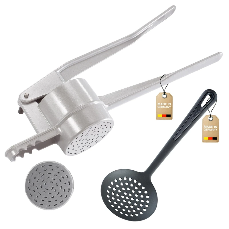 Westmark 2-Piece Spaetzle Set, 1 Spätzlechef Spaetzle/Potato Press with Traditionally Shaped Holes + 1 Skimmer, Gentle, Die-Cast Aluminium/Pa, Silver/Black, 612022E8