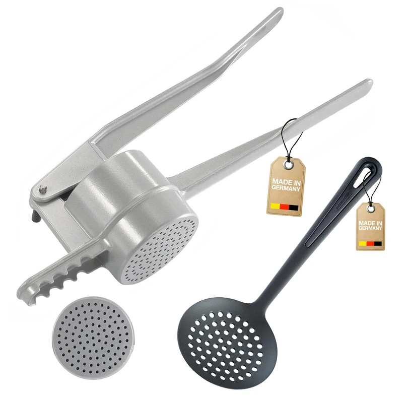 Westmark spaetzle Set, 2pcs, 1 spaetzle/Potato Press with Round Perforation, spaetzle Press + 1 ladle, Gentle, die-cast Aluminium/PA, Silver/Black, 611022E8